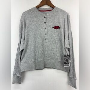 Colosseum Sz Medium Women’s Gray Arkansas Razorbacks Thermal Henley Sweater NWT